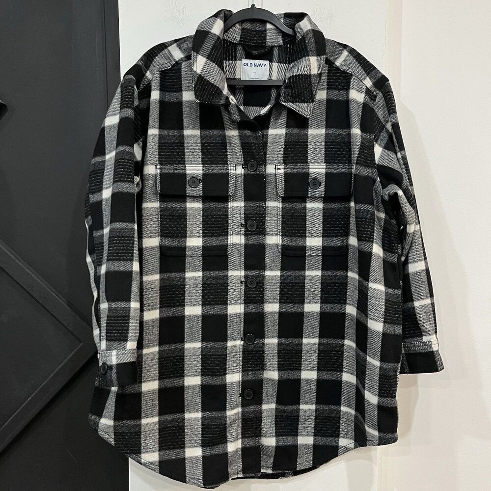 NWOT Women’s Old Navy Plaid Soft Brushed Utility Shacket Size XL Pockets Wool